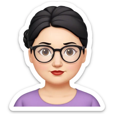 middle aged pale chubby female teacher with black hair in a updo bun, wearing glasses sticker