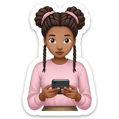 Dark brown woman with dreadlocks in bun Light pink shirt texting sticker