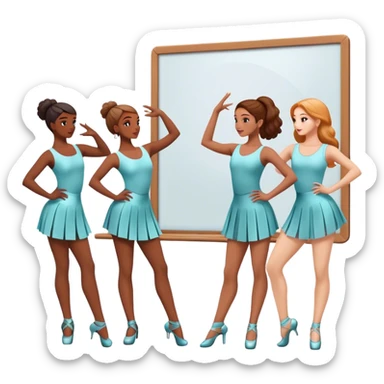 Icon for Choreography: a group of dancers in matching poses, with a choreographer standing by a board giving instructions. The icon should capture the coordination, precision, and creative direction in dance. Transparent background. sticker