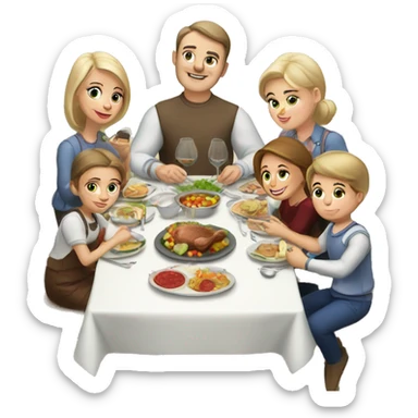Russian family of 7 members eating dinner together at kitchen table sticker