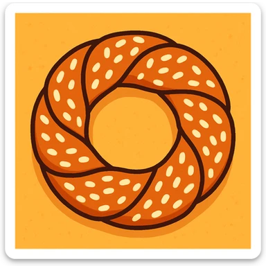 a simit, the classic Turkish sesame bagel, in a fun and appealing style sticker