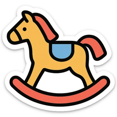 rocking horse, color outline icon style, playful colors, black outlines, friendly and inviting sticker