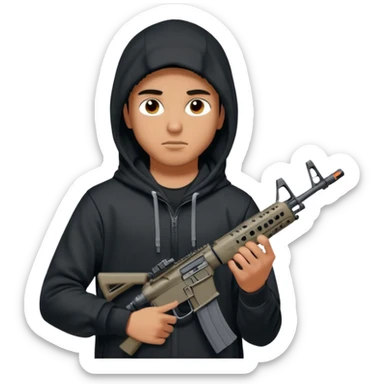 
Fais moi un jeune taliban qui ressemble qui tient une AR15 avec un hoodie a capuche, capuché, avec la cagoule nike therma fit hood sticker