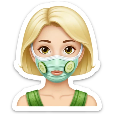 Lady wearing face mask and eye cucumbers  sticker