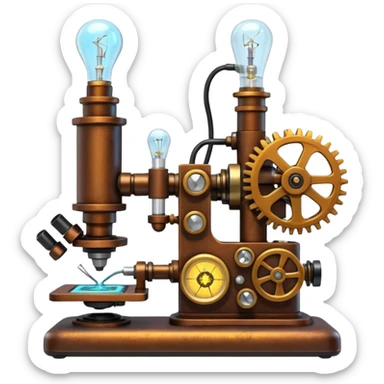 science, chemicals, mechanical gears, steampunk, electronics, electric wires, light bulbs, resistors, ic, physics, microscope, nuclear model, radioactivity sticker