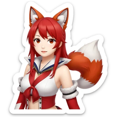 Azur Lane Akagi kitsune girl with red and white outfit and multiple fox tails sticker