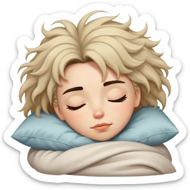 Girl sleeping with bushy, dark eyebrows and messy hair sticker