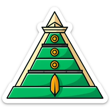 Minimalist Maya pyramid and ritual knife symbols, white and deep green only, flat design with clean lines sticker