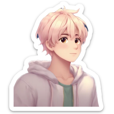 Gorgeous romantic hot attractive anime style modern anime shojo guy with pretty ponytail hair and colorful eyes and blushing face aesthetic trending style  pastelcore cottagecore kawaiicore sticker
