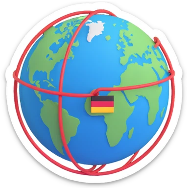 VPN globe icon showing a connection from Germany to the USA, 3D style, no text, suitable for Instagram Reel sticker