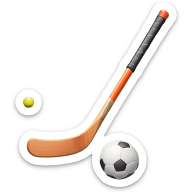 A field hockey stick and ball positioned on a vibrant green grass field, with the goalposts and clear field markings in the background. The scene highlights the lush, well-maintained turf, emphasizing the speed and precision of the sport in an energizing outdoor setting. sticker