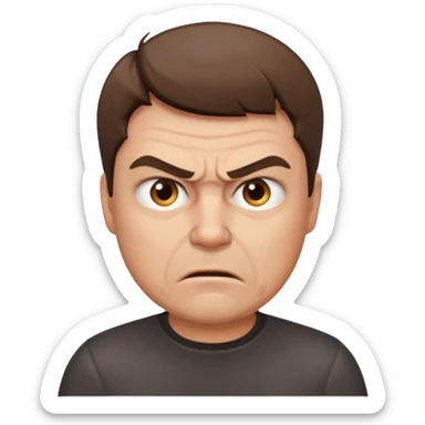 middle-aged man with short brown hair and angry expression, clean modern emoji style sticker