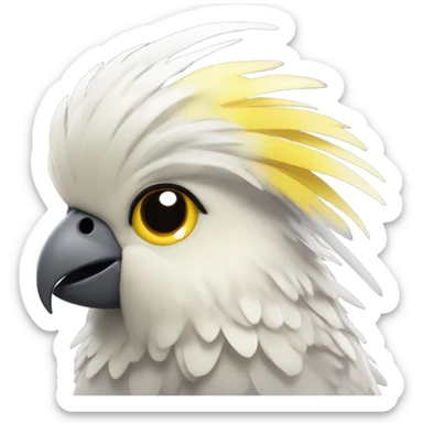 A cockatiel’s head with a yellow and gray , depicted as a girl in a cute, toy-like manner, smiling sweetly. sticker