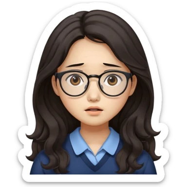  Korean female college student with a worried face , long wavy hair  sticker