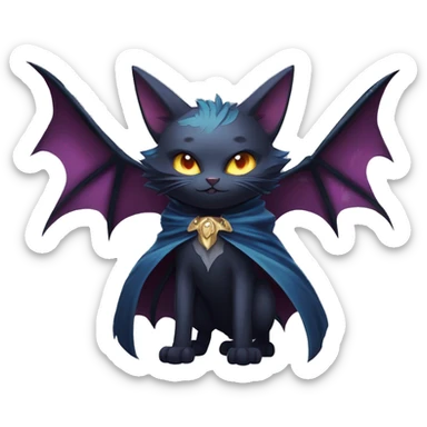   cool edgy beautiful fantasy anime-style dark animal vampiric Nargacuga-cat-hybrid Fakemon with big fangs and bat-wing-ears with a cape full body sticker