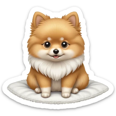 Pomeranian on top of a folded white fluffy blanket sticker
