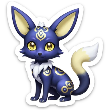 Shiny mExotic Colorfulj Excessive Mysterious Gothic Meowstic-Umbreon-Poochyena-Pokémon-Fakémon-hybrid-creature (full body) with pattern-markings with golden eyes sticker