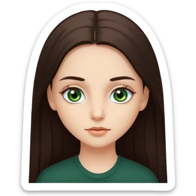 Girl with dark green eyes, light eyebrows and long dark-brown straight hair sticker