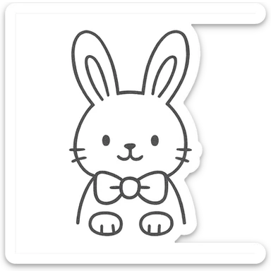 hand-drawn outlined sketch of a cute bunny with a bow tie, no color, simple lines, icon style sticker