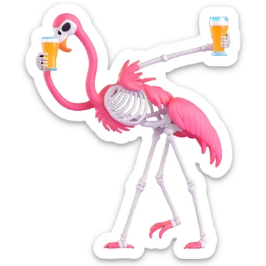 skeleton drinking a beer while balancing on one leg like a flamingo sticker