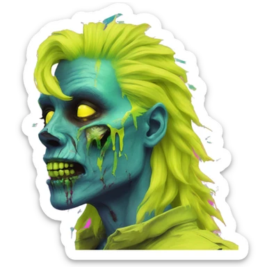 .Zombie_ Vaporwave black holographic oilslick zombie unicorn yellow caution tape sticker