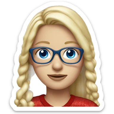 Realistic long blonde hair woman with blue eyes and glasses wearing Christmas clothes  sticker