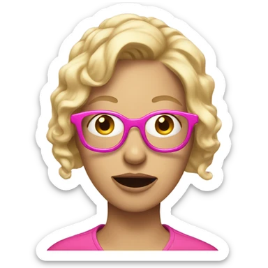 Lady with pink glasses and blonde hair driving crazy sticker