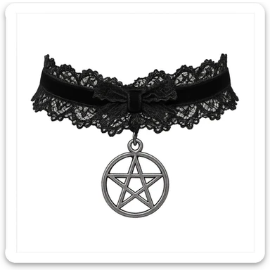 a black goth choker with a silver pendant, lace details, gothic style sticker