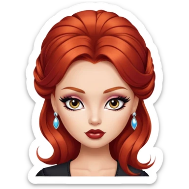 russian features, beauty, winred hair, pretty eyes, black eyeliner, pretty bratz baddie sticker