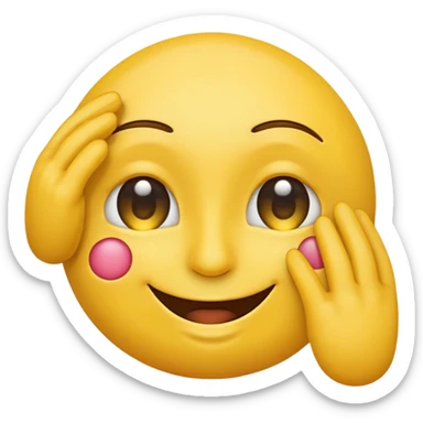 a happy emoji with one hand covering one eye and the other eye open sticker