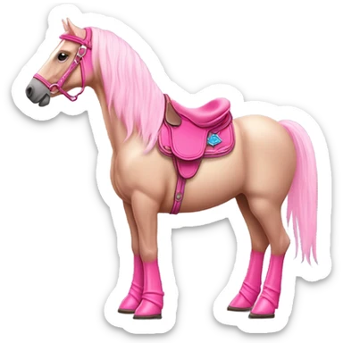 A pink horse shown from the side, wearing a pink cowboy hat with pink boots  sticker