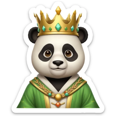 panda king portrait, head and shoulders only, bamboo-themed crown, royal robe collar, calm wise expression, cute fantasy style, 3D cartoon, mobile game icon style, clean background, no text, no watermark
 sticker