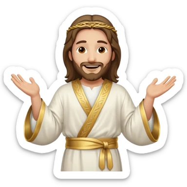 my workmate accidentally misspelled "Jesus christ" as "Jesbus christ", make an emoji of jesus with his hands on his hips, making a face as if he's laughing at how silly someone is sticker