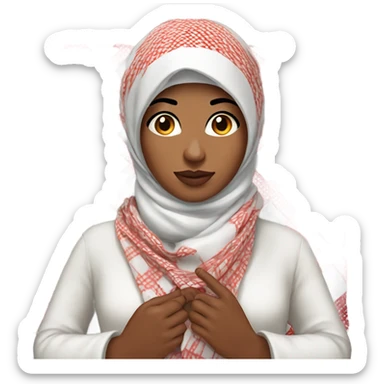 Women holding red and white checkered kuffiyeh in her hands sticker