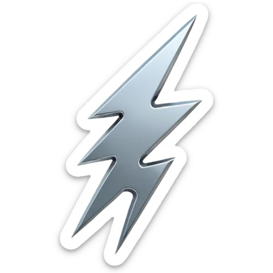 A lightning bolt emoji made of polished silver chrome, sharp yet rounded edges, glossy metallic surface, soft reflections, minimal futuristic design, iOS emoji style, centered, clean white background sticker