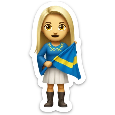 super-realistic angry female Ukrainian holds the ukranian flag sticker
