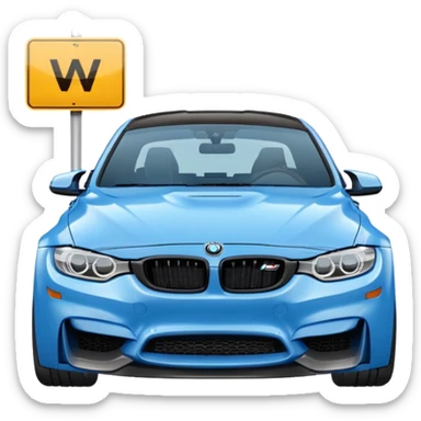 Make me an emoji with a blue bmw M3 and some kind of sign that says ‘W LZR’ sticker