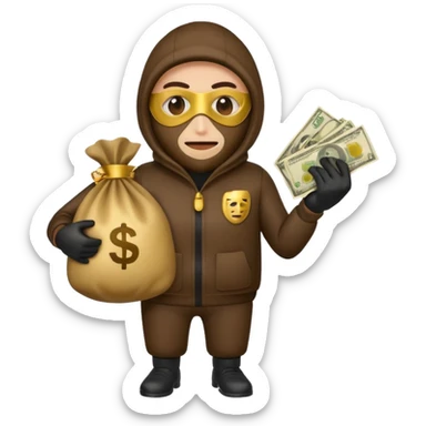 Robber emoji holding a 💰 wearing a mask that is made of robber suit without showing his hand the 💰 need to be in the left sticker