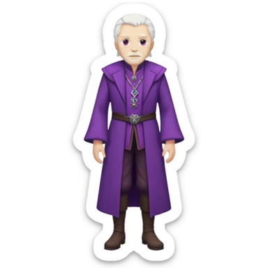a white haired old man with purple eyes standing, full body, in Targaryen themed clothes sticker