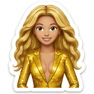 Beyonce from Destiny's Child with long golden blonde hair, yellow sequin outfit sticker