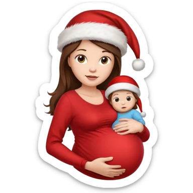 Woman pregnant long  brown hair wirh santa hat "Posing with the baby bump sticker