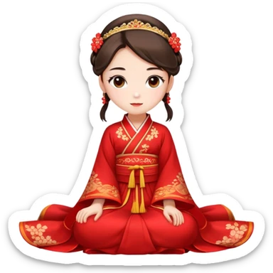 Beautiful girl wearing red Hanfu wedding dress sitting sticker