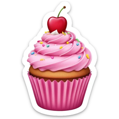 cupcake with pink icing, sprinkles and cherry on top sticker