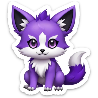  High quality Cute Cool Kawaii edgy Chibi Fur-Sona Purple fur, white belly, white tail-tip, black legs, black ears, Fakemon-Digimon-creature-animal-vernid-hybrid Full Body, facial markings sticker