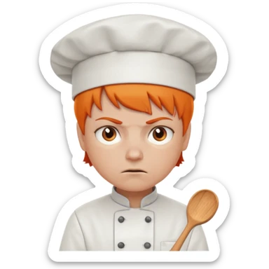 Short orange hair, angry, wearing chef uniform and chef hat sticker