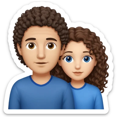 make a couple with the boy taller then the girl and the boy is mexican with brown eyes and brown hair slightly wavy/curly and some front hairs gray and then girl with blue eyes with brown long curly hair and she is white  sticker