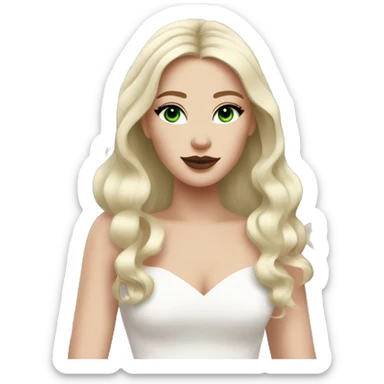 White bride with long light blonde hair and dark green eyes with light pink peonies in hair white skin and pink lips  sticker