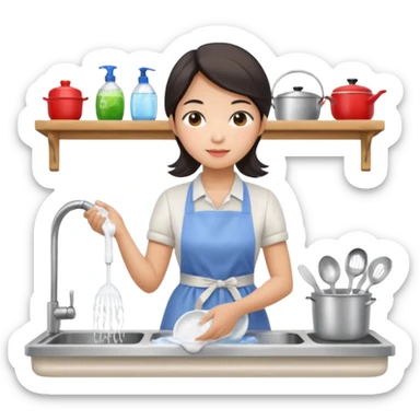 aisan Woman washing dishes sticker