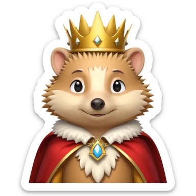 king hedgehog portrait, head and shoulders only, wearing a small golden crown, royal cape collar, proud confident expression, cute spiky fur details, fantasy royal vibe, 3D cartoon, mobile game icon style, clean background, no text, no watermark
 sticker