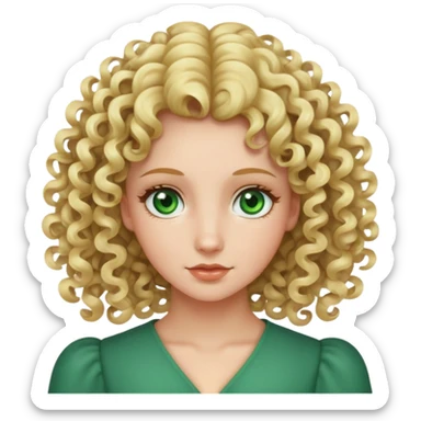 woman with blonde 3b springy ringlet curls and green eyes sticker